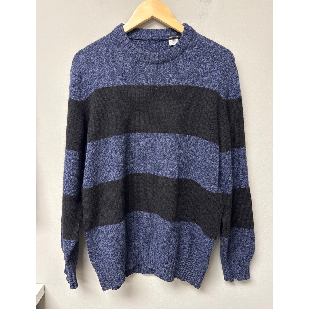 VTG SAKS FIFTH Striped WOOL Sweater Men L Blue Black Vintage Made In Italy Knit